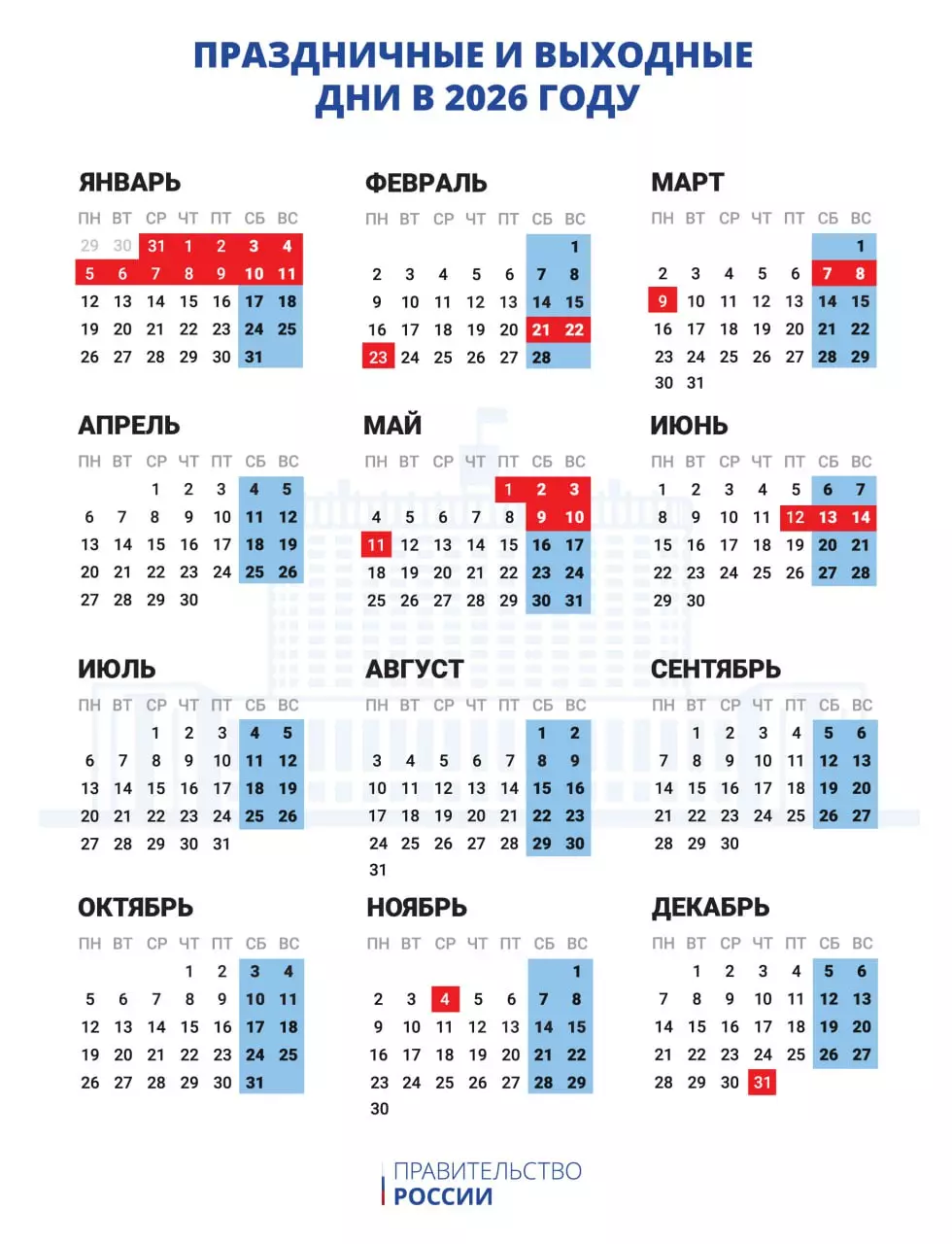 Правительство утвердило график выходных на Новый год-2026