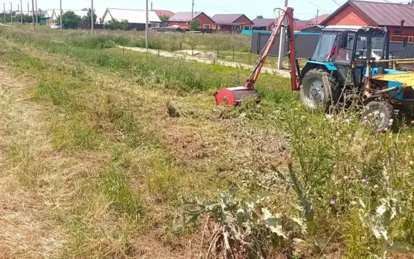 В посёлке Краснофлотском скосили высокую траву вдоль дороги