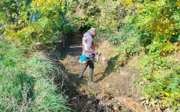 Коммунальщики Ейска очищают ливневую канализацию от мусора и веток